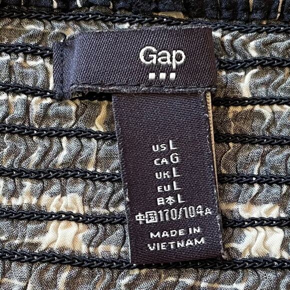 GAP Navy & White Geometric Block Print Smocked Bandeau Strapless Maxi Dress L - Picture 7 of 11